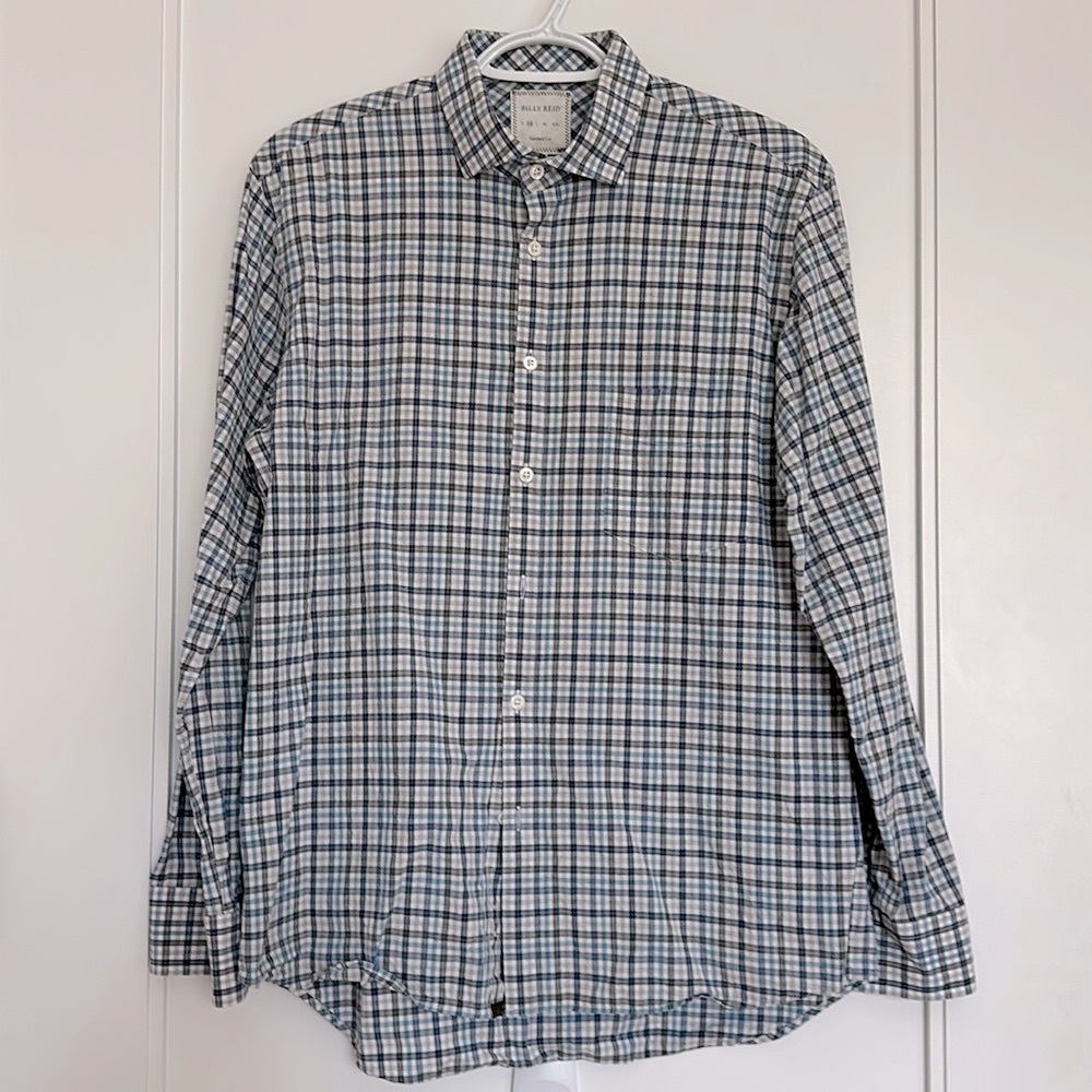 Like New Billy Reid Standard Cut Medium Plaid Cotton Button-Up Shirt